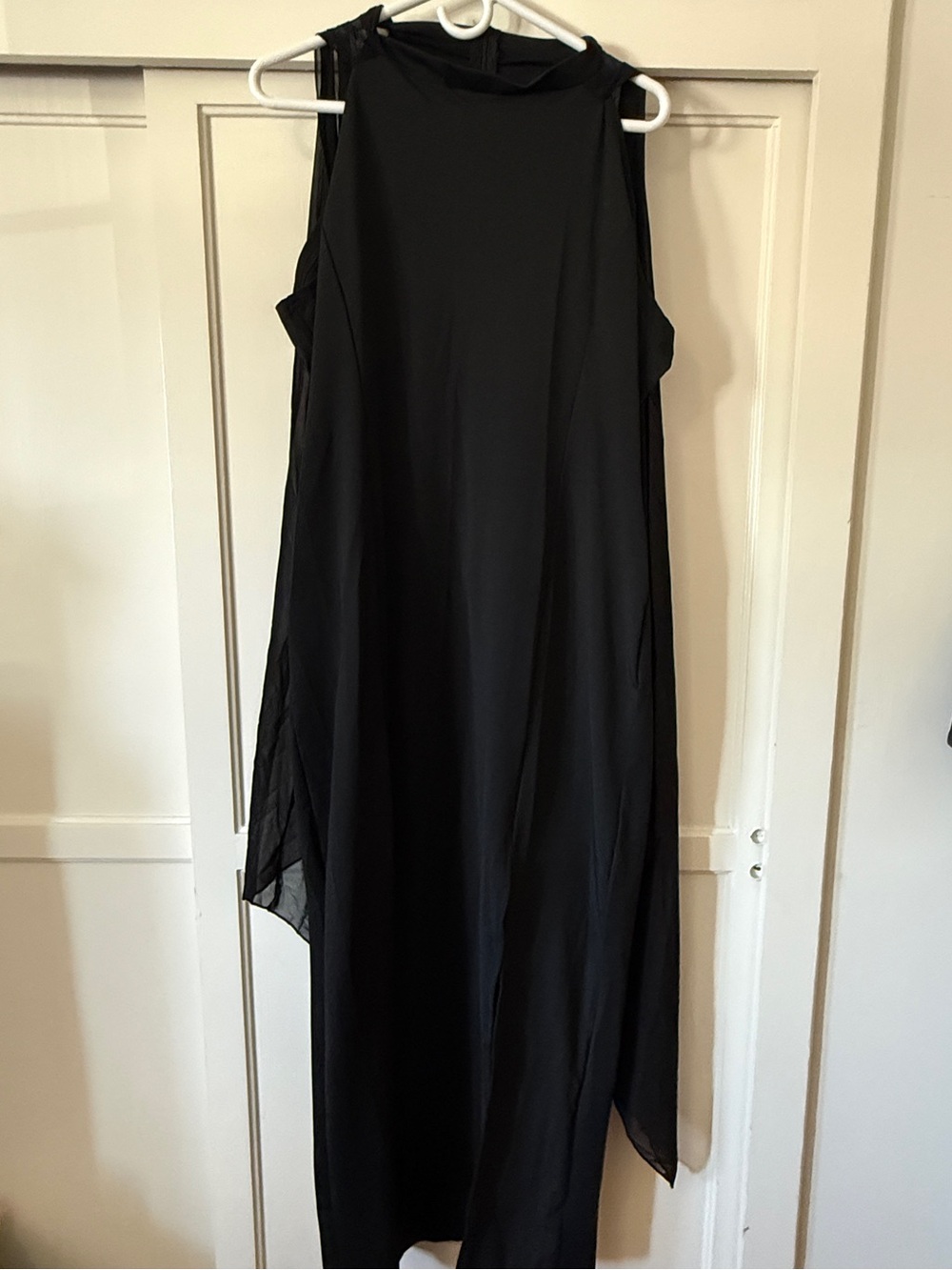 Black Maxi Dress with slit and cape-style sleeves